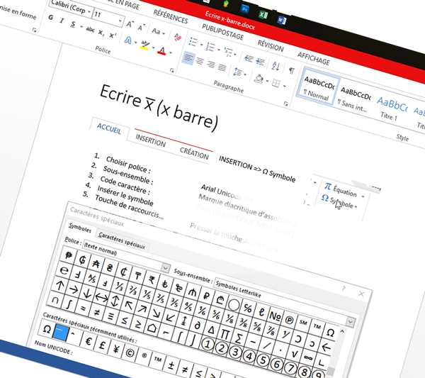 X barre pour word et Excel